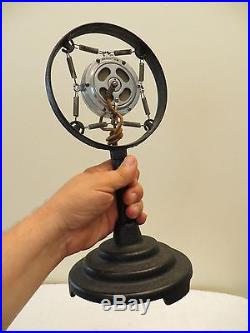 VINTAGE 1920s OLD SHURE CARBON SPRING DOUBLE BUTTON MICROPHONE 3 TEIR STAND