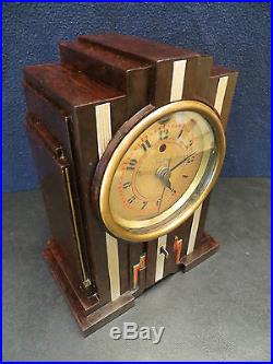 VINTAGE 1930s ANTIQUE TELECHRON MARBLED BAKELITE OLD ELECTRIC ART DECO CLOCK