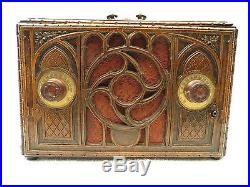 VINTAGE 1930s BEAUTIFUL RCA ORNATE ANTIQUE CARVED WOOD STYLE OLD WORKING RADIO