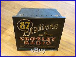VINTAGE 1930s OLD CROSLEY METAL & GLASS LIGHTUP ART DECO RADIO ADVERTISING SIGN