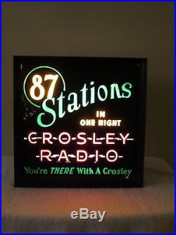 VINTAGE 1930s OLD CROSLEY METAL & GLASS LIGHTUP ART DECO RADIO ADVERTISING SIGN