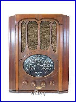 VINTAGE 1930s OLD SIMPLEX WORKING 11 TUBE TOMBSTONE RADIO WITH GREEN EYE TUNER
