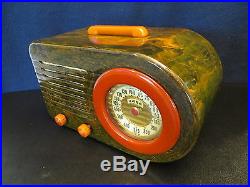 VINTAGE 1940s FADA ART DECO OLD MARBLED CATALIN ANTIQUE BAKELITE BULLET RADIO