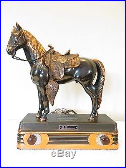 VINTAGE 1940s OLD ABBOTWARES ANTIQUE BRASS RADIO HORSE & WESTERN SADDLE MOTIF