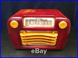 VINTAGE 1940s SENTINEL ART DECO OLD CATALIN BAKELITE RADIO RED MARBLED COLOR