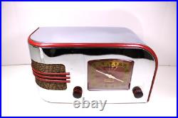 VINTAGE 1940s TRUETONE ART DECO OLD CHROME MID CENTURY RESTORED ANTIQUE RADIO