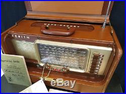 VINTAGE 1950s ZENITH SHORTWAVE BROWN LEATHER ANTIQUE TRANSOCEANIC RADIO