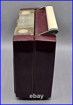 VINTAGE 1952 General Electric Burgundy 4-Tube Portable AM Radio, Model 607