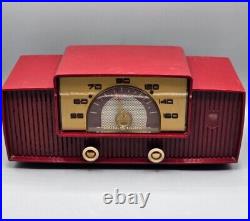 VINTAGE 1954 General Electric Model 444 5-Tube AM Radio (Red) WORKING