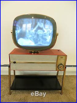 VINTAGE 1959 PHILCO ANTIQUE SPACE AGE EAMES ERA JETSONS ATOMIC RED TELEVISION