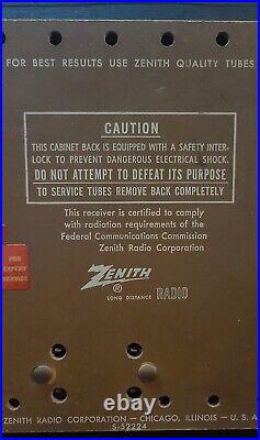 VINTAGE 1961 ZENITH AM/FM TUBE RADIO G730Y With PHONO IMPUT! TESTED/WORKING
