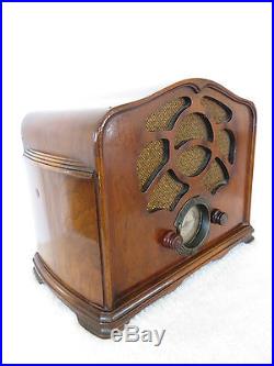 VINTAGE 30s OLD EMERSON ART DECO ANTIQUE WOOD TUBE RADIO OUTSTANDING CABINET