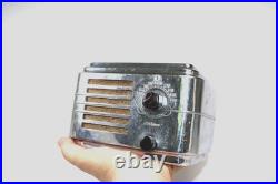 VINTAGE 30s SILVER DEPRESSION ERA ORIGINALCHROME CABINET ANTIQUE OLD TUBE RADIO