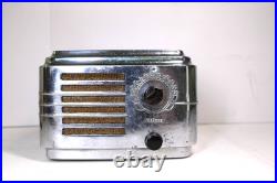 VINTAGE 30s SILVER DEPRESSION ERA ORIGINALCHROME CABINET ANTIQUE OLD TUBE RADIO