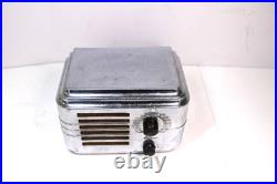 VINTAGE 30s SILVER DEPRESSION ERA ORIGINALCHROME CABINET ANTIQUE OLD TUBE RADIO
