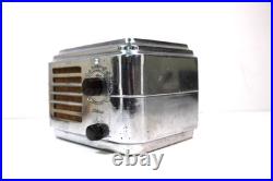 VINTAGE 30s SILVER DEPRESSION ERA ORIGINALCHROME CABINET ANTIQUE OLD TUBE RADIO