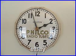 VINTAGE 50s OLD PHILCO RADIO TUBE WORKING MID CENTURY ANTIQUE ADVERTISING CLOCK