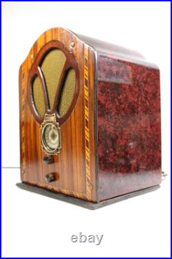 VINTAGE ANTIQUE 1930s ACRATONE FAUX METAL CABINET ORNATE FACADE OLD TUBE RADIO