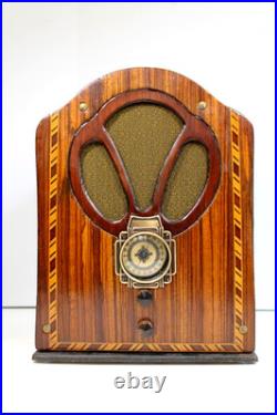 VINTAGE ANTIQUE 1930s ACRATONE FAUX METAL CABINET ORNATE FACADE OLD TUBE RADIO