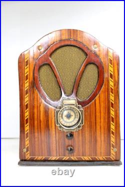 VINTAGE ANTIQUE 1930s ACRATONE FAUX METAL CABINET ORNATE FACADE OLD TUBE RADIO