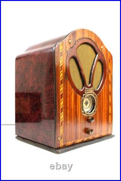 VINTAGE ANTIQUE 1930s ACRATONE FAUX METAL CABINET ORNATE FACADE OLD TUBE RADIO