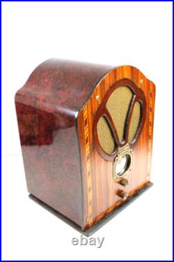 VINTAGE ANTIQUE 1930s ACRATONE FAUX METAL CABINET ORNATE FACADE OLD TUBE RADIO