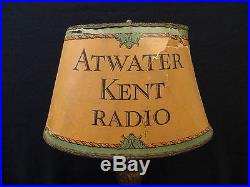 Vintage Atwater Kent Radio Gilded Bronze Deco Advertising Lamp & Original Shade