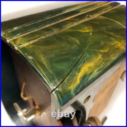 VINTAGE FADA 252 TEMPLE CATALIN TUBE RADIO GREEN SWIRL (Case Has Crack)