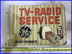 VINTAGE GE TUBES TV & RADIO SERVICE Steel Flange Sign