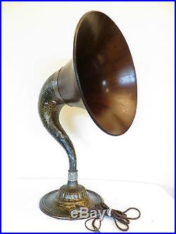VINTAGE OLD 1920s GOLD VEIN GOOSE NECK MAHOGANY WOOD BELL ANTIQUE RADIO SPEAKER
