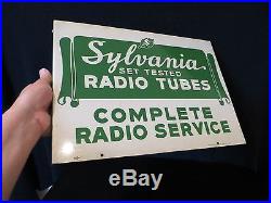 VINTAGE OLD 1950s METAL FLANGE 2 SIDED ANTIQUE RADIO TUBE ADVERTISING SIGN