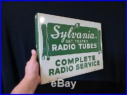 VINTAGE OLD 1950s METAL FLANGE 2 SIDED ANTIQUE RADIO TUBE ADVERTISING SIGN
