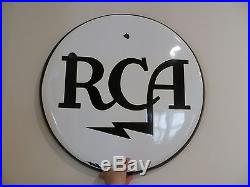 VINTAGE OLD 40s RCA PORCELAIN METAL 2 FOOT DIAMETER RADIO ADVERTISING SIGN
