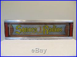 VINTAGE OLD SONORA RADIO ANTIQUE MID CENTURY METAL & GLASS ADVERTISING SIGN