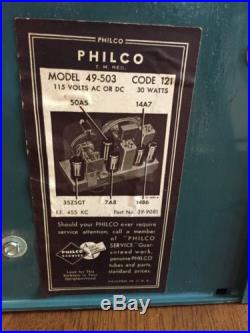 VINTAGE Philco Transitone Flying Wedge Tube Radio 49-503 RARE GREEN COLOR c1940