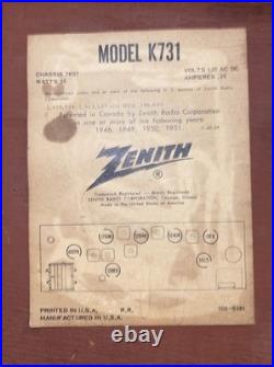 VINTAGE ZENITH Long Distance AM/FM Tube RADIO Model K731 Tested VGUC