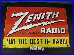 Vintage Zenith Radio Old Antique Advertising Heavy Metal Porcelain Sign