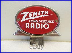 Vintage Zenith Radio Old Antique License Plate Topper Advertising Porcelain Sign