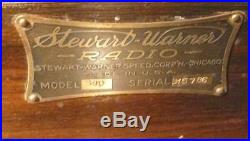 VIntage STEWART-WARNER MODEL 300 BATTERY RADIO with 5 GLOBE TUBES & BRASS TRIM