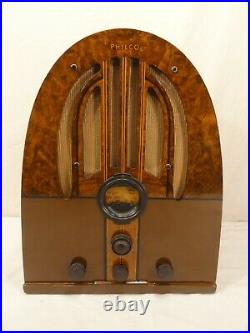 VTG 1930s PHILCO WOOD CATHEDRAL TUBE RADIO 37-61 TABLETOP WORKS NEEDS SERVICED