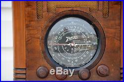 VTG (1937) Zenith 5F134 Black Dial Shortwave Tombstone Tube Radio FARM SET
