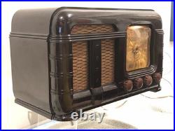 VTG Fada 790 AM FM Tube Radio 1949 Glossy Brown Bakelite Brass Tone Dial LOOK
