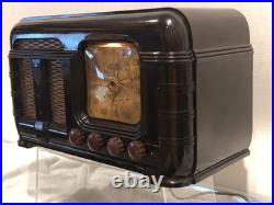 VTG Fada 790 AM FM Tube Radio 1949 Glossy Brown Bakelite Brass Tone Dial LOOK