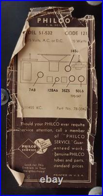 VTG Philco Transitone Radio Model 51-532 AM Radio Bakelite Tested & Works
