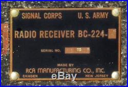 VTG WWII RCA US Army Signal Corps BC-224-H Aircraft Tube Radio Receiver