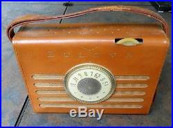VTG c. 1950th Bulova 3-Way Portable Tube Radio Mod 247 Leather Case Works RARE