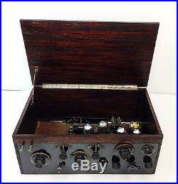 Vintage 1920s 4 Tube Regen Radio Wood Case Bakelite Front C. Brandes Headphones