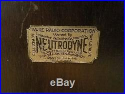 Vintage 1920s Ware Radio Corp Neutrodyne Type T 3 Tube Receiver in Wood Case