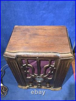 Vintage 1936 Coronado 575 Wood Tombstone Tube Radio Art Deco Airplane Dial
