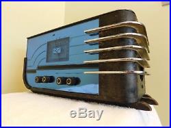 Vintage 1936 Old Walter Teague Sparton Blue Mirror Depression Era Art Deco Radio